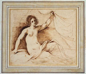 A Reclining Nude Woman Lifting a Curtain