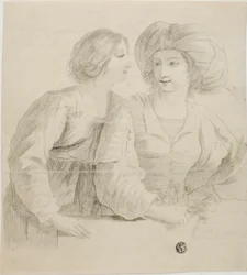 Two Young Women, One Wearing Turban, in Conversation