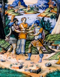 Dish: Latinus and Aeneas (detail)