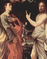 Coronation of the Virgin with Saints John the Evangelist, John the Baptist, Bernard and Catherine of Alexandria, Detail: St. John the Evangelist and St. John the Baptist
