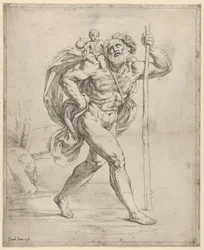 Saint Christopher Walking with the Infant Christ on His Right Shoulder