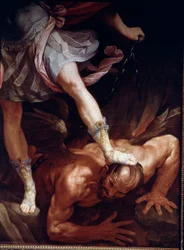 Saint Michael crushes the head of the demon (detail)