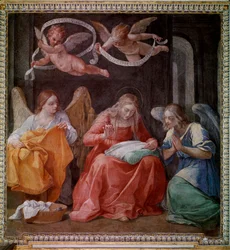 The Virgin Sewing with Two Angels