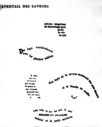 Calligram by Guillaume Apollinaire (1880-1918) Depicting a Face: "The Eventance of Flavours"