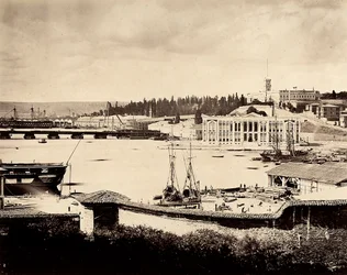 The port area of Constantinople with the Shipyard, in Turkey