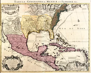 Map of Mexico and Florida with the Caribbean Islands (Cuba, Haiti, Jamaica, Antilles) (etching)