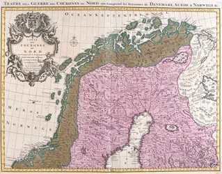 Map of the Nordic countries, kingdoms of Denmark, Sweden and Norway