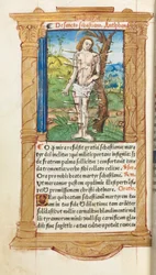 Printed Book of Hours (Use of Rome): fol. 102v, St. Sebastian