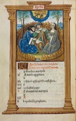 Printed Book of Hours (Use of Rome): Folio 5v, April Calendar Illustration