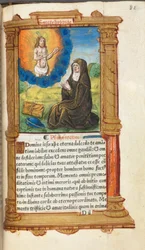 Printed Book of Hours (Use of Rome): St. Bridget in Prayer before an Apparition of Christ