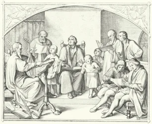 Martin Luther singing with a church choir