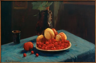 Fruit Still Life on Blue Tablecloth