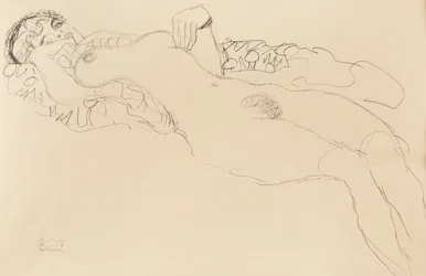 Recumbent female nude, toward the left, 1917