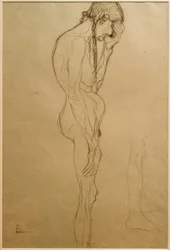 Standing Old Woman in Profile to the Right, Leg Study