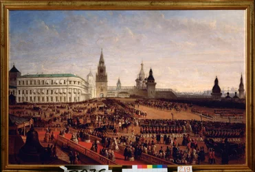 Military parade during the coronation of Emperor Alexander II (1818-1881) in the Moscow Kremlin on 18 February 1855, circa 1800-after 1855