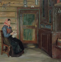 Farmers Interior with Knitting Woman