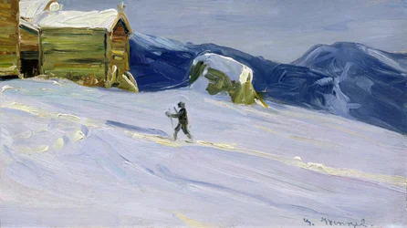 Winter Evening in Vaga with Skier