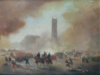 Paris Commune: fighting in front of the Tour Saint-Jacques, 1871