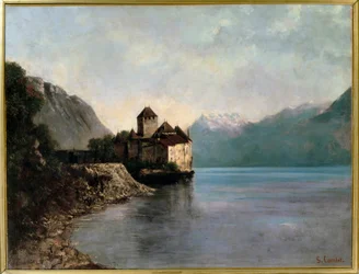 A castle on the shores of Lake Leman in Switzerland. View of the castle of Chillon