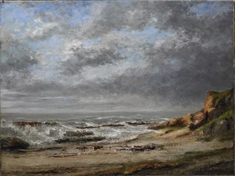 View of a Rough Sea Near a Cliff