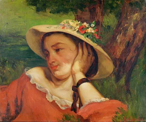 Woman in a Straw Hat with Flowers, c.1857