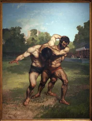 Wrestlers. Painting by Gustave Courbet
