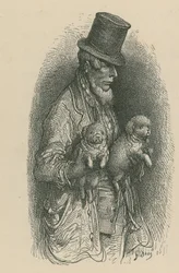 A Man Wearing a Top Hat While Holding Two Dogs in His Hands