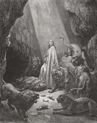 Daniel in the Den of Lions, Daniel 6:16-17, Illustration from Dore