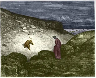 First Song of Hell, a panther opposes Dante