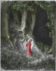 First song of Hell: the poet Dante finds himself in a forest, Illustration by Gustave Dore