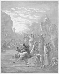 Moses striking the rock in Horeb