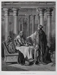 Haman Denounced by Queen Esther (Illustration from the Dore Bible)