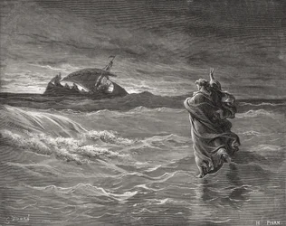 Jesus Walking on the Sea, John 6:19-21, illustration from Dore