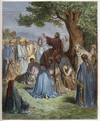 Jesus preaches to the crowd