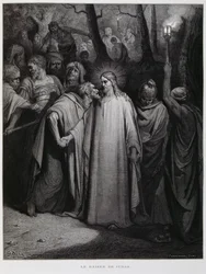 Judas Betrays Jesus with a Kiss; Illustration from the Dore Bible
