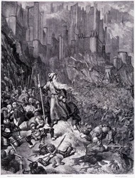 Les battailles, plate IX - Illustration by Gustave Dore (1832-1883), for La legende du Jeif wandering by Pierre Dupont, edition Librairie du magasin picturesque, Paris 1862