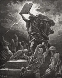 Moses Breaking the Tablets of the Law, Exodus 32:19, illustration from Doré