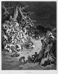 Noah and His Ark Escape as the Great Flood Envelopes the Earth, Illustration from the Dore Bible