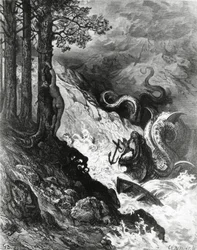 Orlando fights against the orc, from The Frenzy of Orlando, by Paul Gustave Dore, illustration