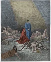 Purgatorio, Canto 12: Dante views the soul of Arachne, illustration from "The Divine Comedy" by Dante Alighieri, 1885
