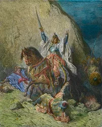 Saladin the Magnificent - King Saladin (1138-1193) (Salah al Din Yusuf al-Ayyubi (al Ayyubi), commander of the Muslim forces against the Crusades - 19th-century colour engraving by Gustave Doré - from History of the Crusades by Joseph-François Michaud