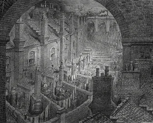 Slums of London, engraving by Gustave Doré (1832-1883)