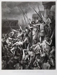 St Paul Attacked by the Jews of Jerusalem (Illustration from the Dore Bible)