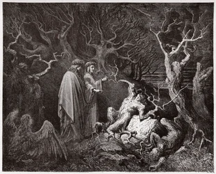 The Divine Comedy, Inferno, Canto 13: The suicides in the forest - by Dante Alighieri (1265-1321) - Illustration by Gustave Dore (1832-1883)