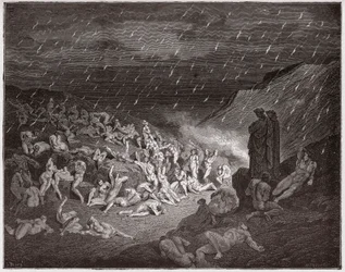 The Divine Comedy, Inferno, Canto 14: The violent, tormented in the rain of fire - by Dante Alighieri (1265-1321) - Illustration by Gustave Doré (1832-1883)