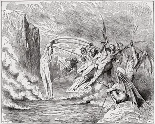 The Divine Comedy, Inferno, Canto 21: Devils torment the barrators - Illustration by Gustave Dore