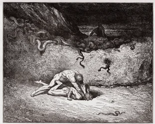 The Divine Comedy, Inferno, Canto 30: The torment of the forgers in the ninth bolgia (Gianni Schicchi) - Illustration by Gustave Dore