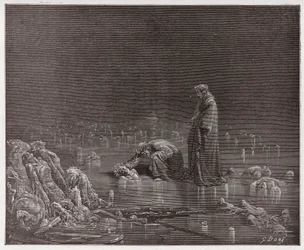 The Divine Comedy, Inferno, Canto 32: Dante addresses the traitor Bocca degli Abati (Illustration by Gustave Dore)