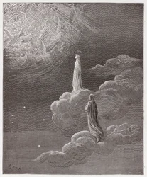 The Divine Comedy, Paradiso, Canto 14: Dante and Beatrice translated to the sphere of Mars - by Dante Alighieri (1265-1321) - Illustration by Gustave Dore (1832-1883)