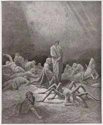 The Divine Comedy, Purgatorio, Canto 12: Dante views the soul of Arachne - by Dante Alighieri - Illustration by Gustave Doré